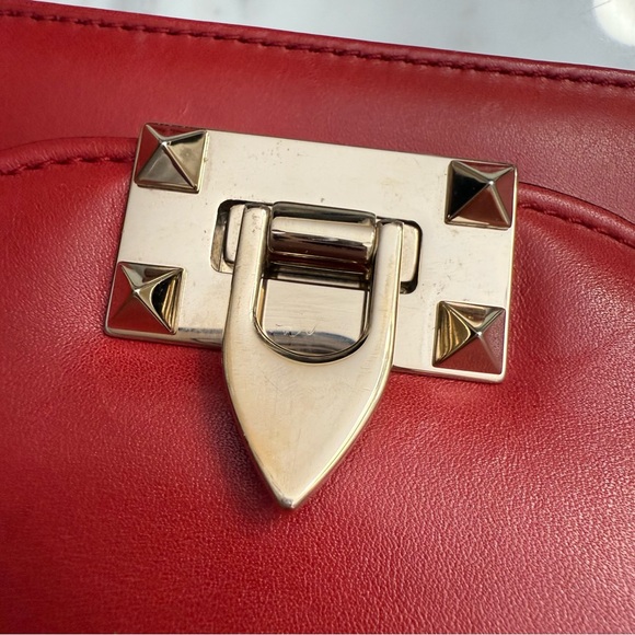 VALENTINO GARAVANI Vitello Rockstud Shoulder Satchel Red Nappa Leather Bag - Picture 10 of 16